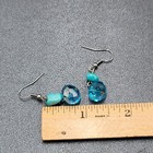 Pierced Earrings Silver Tone Turquoise Stone Blue Crystal Bead Dangle 7 8 