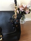 Coach Wildflower Mix Black Leather Bag Charm Key Chain Gold