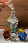 Vintage Verrerie D arques France Plaid Liquor Decanter Set With 6 Glasses
