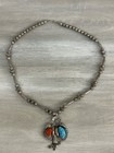 Sterling Silver Necklace     Turquoise   Coral Native Stones  po1012157 