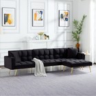 107  Velvet Sectional Sleeper Sofa Bed Convertible Full Size Split Back Modern