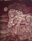 Vtg San Marcos Mexico Blanket Lion   Lioness Burgundy Reversible King 1970s Chic