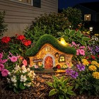 Solar Fairy Cottage With Led Lights For Outdoor Garden Decor Green Resin House