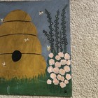 Vintage Folk Art Garden Beehive Original Painting On Galvanized Tin Cottagecore