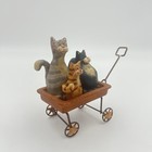 Whimsical Cats In Wagon Figurine Star Wheels Rustic Unmarked Country Decor