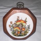  Vtg Mushroom Wall Hanging Wood Plaque Retro Cottagecore 70s Orange Brown Green