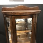 Vintage Curio Cabinet Wooden 2 Shelf Display Case Curved Glass Door And Mirror 