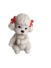Vtg  Lefton 3  Porcelain White Poodle Puppy Red Bows Figurine- Missing Heart