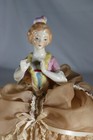 Vtg Half Doll Pin Cushion Figurine Lady With Lace Skirt 13  Porcelain Bust