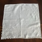 White Linen Floral Madeira Embroidery Drawn Punch Work Wedding Hankie 12x12 