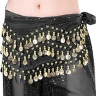 3 Rows Gold Coins Belt Belly Dance Costume Black Hip Scarf Dancing Skirt Wrap Us
