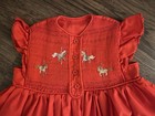 Vintage Red Baby Pleated Dress With Horse Carousel Embroidery Size 18 Months