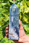 Large 220mm Natural Green Moss Agate Crystal Healing Energy Stone Obelisk Tower