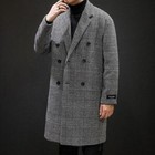 Mens Grid Wool Blend Loose Jackets Lapel Overcoat Mid Length Trench Coat Winter 