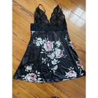 Unbranded Y2k Style Black Satin Floral Slip Dress   Lace Bodice Mini - Size S