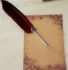 Victorian Trading Italian Feather Red Quill Heart Shape Pen Dip Set  nibs 29p