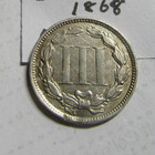 United Stated Nickel 3 Cents 1868  Chopmark On Obverse  Grade As Pictures