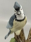 Vtg Bisque Porcelain Blue Bird In Tree Branch Pink Flowers Figurine Music Box 8 