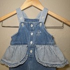 Rare Vtg Baby Guess Denim Overalls W  Ruffle Made Usa -9 Months- Embroidery Logo