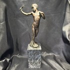 Art Nouveau Statue - Boy With Catapult - Signed Milo - Bronze On Marble Base