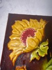 Antique Victorian Majolica Relief  Tile  Art Nouveau Brown With Yellow Flowers