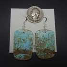 Handcrafted Tribal Turquoise Slab Earrings Sterling Silver Pierced Wire
