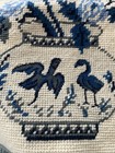 Needlepoint Pillow Cover Case Handmade Wool Blue And White Bird Vase 16x16 New