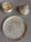 Vintage Salt Dip Cellar   Pepper Pot Set Tiny Persian Silver Hand Etched 84