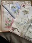 Vintage 8 Floral Handkerchiefs Niob French Lace Embroidered Swiss Lot