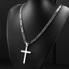 Large 2  Cross Pendant 925 Sterling Silver 4 Mm Italian 24  Chain Necklace Men