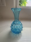 Vintage Italian Empoli Hand Blown Blue Art Glass Spikey Vase Mcm