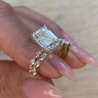 3 50 Ctw Emerald Cut Moissanite Matching Bridal Set Ring 14k Yellow Gold Plated