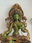 15 8  Tibetan Bronze 24k Gold Green Tara Guanyin Kwan-yin Bodhisattva Statue