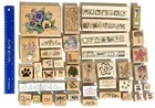 Lot Of 42 Rubber Stamps Wood Mount Flowers Animals Country Mixed Brands
