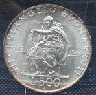 Choice Bu toned Italy 1975-r 500 Lire Silver Coin