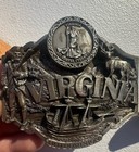 Vtg 1987 Belt Buckle - Virginia Old Dominion - Enameled Top Grain Tooled 38 Belt