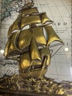 Vintage Gold 3d Clipper Ship Framed Wall Art Nautical Map Background Mid Century