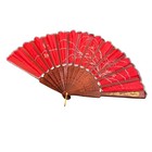 Vintage Folding Hand Fan Red Silk Butterfly Floral Embroidery Gold Accents
