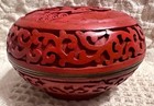 Vtg   1950 s Chinese Hand Carved Round Cinnabar Box 6       Rare