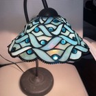 Tiffany Style Stained Glass 10   leaded Lamp Shade Color Blue W Blue Faux Pearls