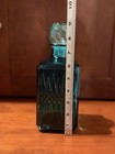 Teal Liquor Decanter Glass Container Bottle With Stopper- Vintage    look   