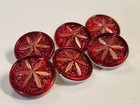Ruby Red Star Flower Czech Glass Buttons Lot Of 6 New Pours Vintage Molds 18mm
