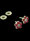 14k Yellow Gold Infant Baby Toddler Red Enamel Flower Screw Back Stud Earring 