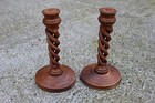 Couple Antique Double Open Barley Twist Wood Candle Holders Candlesticks  181