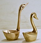 Lot Of 2 Vintage Solid Brass 3 5      2 5    Swans Figurines Mid Century Set India