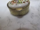 Vintage Gold Tone Enamel Toptrinket Pill Box With Pretty Floral Design Hinge