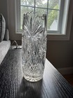 Vintage Heavy Cut Crystal Vase 6    Tall Sawtooth Rim Starburst Pattern Lead Cryst