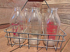 Vintage Caddy Glass Milk Bottle Carrier Metal Galvanized Holds 6 Quart Bottles