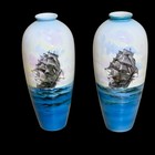 Pair Of Vintage Noritake Fine Bone China Nippon Toki Kaisha Clipper Vases Ships