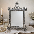 Vintage Vanity Mirror Silver Tabletop Art Nouveau Style Ornate Metal Frame